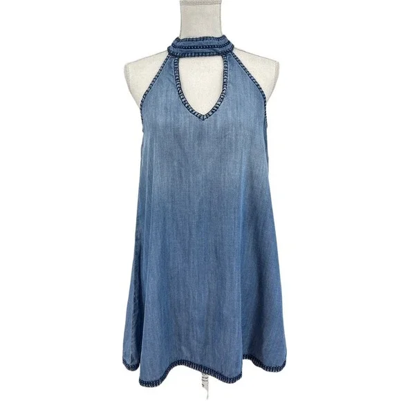 Cloth And Stone Womens Size Small Chambray Denim Choker Dress Stitch Hem  Detail